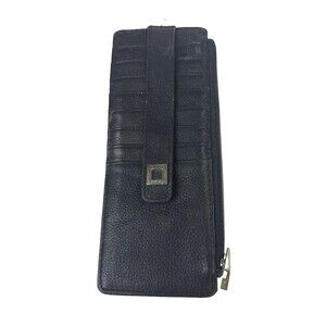 LODIS Julia Leather Slim Wallet ID Credit Card Holder Cash Zip Pouch Pocket EUC